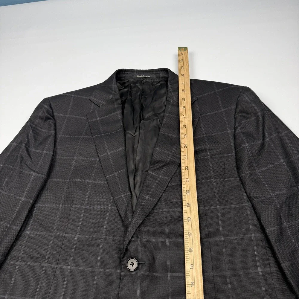 Ermenegildo Zegna Blazer Mens 42R Black Plaid Wool Silk Classic Fit Jacket Swiss